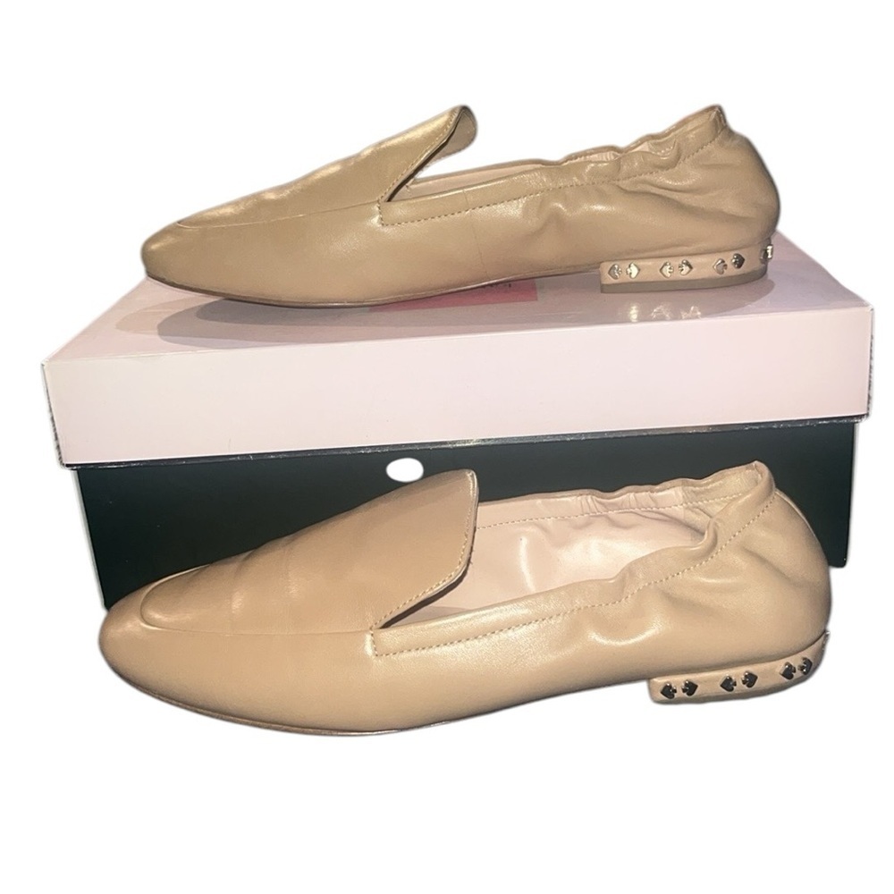 kate spade Nude Leather Ballet Loafers with Stud Heel - Picture 6 of 9